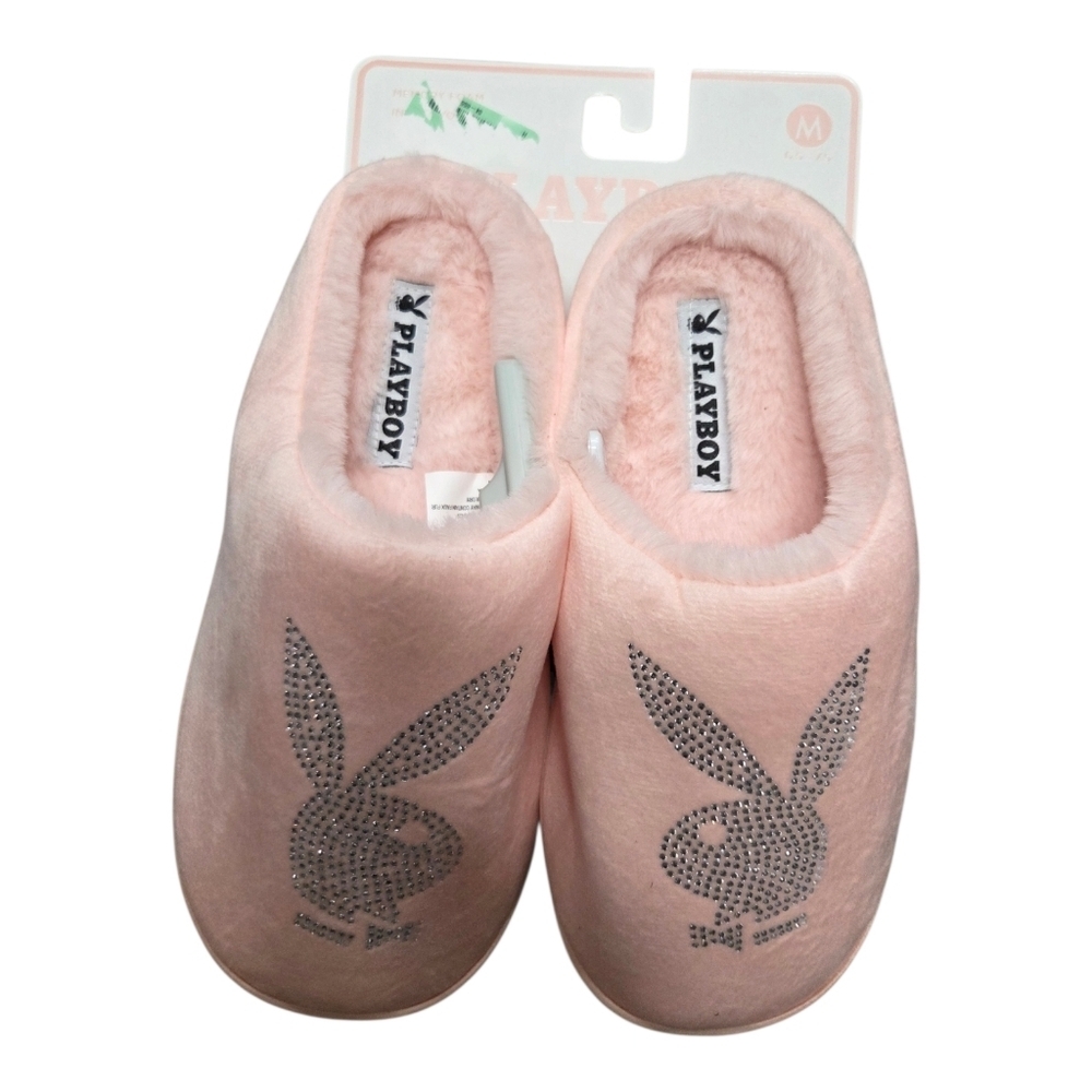 💕▪️Playboy ▪️Pink  Fuzzy Soft Slippers Size Medium ( Size 6.5-7.5)